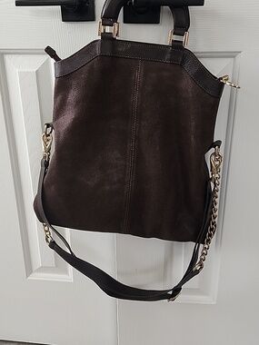 LUZ DA LUA PEBBLED REAL LEATHER STUNNING ROSE LINING EUC HANDBAG